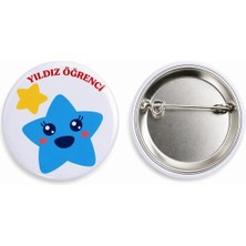 Yıldız Öğrenci Metal Buton Rozet Broş-Çanta Rozeti-Yaka Iğnesi (44MM) 1 Adet