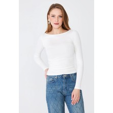 Sortie Collection Kadın Kayık Yaka Yanları Büzgülü Slim Fit Bluz