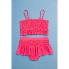 Perendi Kız Çocuk Gipe Detaylı Etekli Bikini Takım