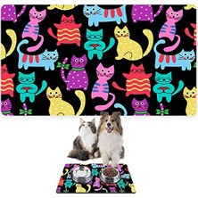Cekar Store Monnhein Mama ve Su Evcil Hayvan Beslenme Matı, Kolay Temizlenen Emici Su Geçirmez Kumaş, Küçük Orta Boy ve Büyük Kedi ve Köpekler Için Dayanıklı Köpek Kedi Paspas (50X35, Siyah Renkli Kediler)