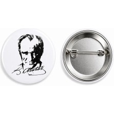 Mustafa Kemal Atatürk Metal Buton Rozet Imza-Broş-Çanta Aksesuar-Yaka Iğnesi (44MM) 1 Adet