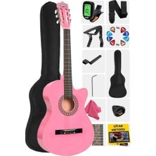 Cekar Store Midex CG-395PK Pembe Renk Kesik Klasik Gitar 4/4 Yetişkin Boy Sap Ayarlı Full Set