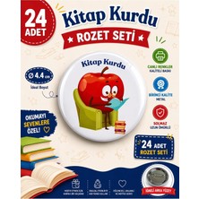 Kitap Kurdu Öğrenci Metal Buton Rozet Broş-Çanta Rozeti-Yaka Iğnesi (44MM) 24 Adet