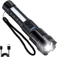 Cekar Store Promosyonca Şarjlı El Feneri, 2000 Lümen, 6 Işık Modlu, Metal Kasa, Zoom Özellikli, Type-C Şarj, Suya Dayanıklı, Kamp ve Acil Durum Kullanımı (Mini Metal)          [enerji Sınıfı A+++]