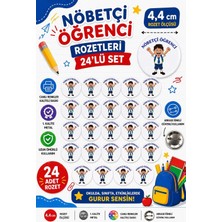 Nöbetçi Erkek Öğrenci Metal Buton Rozet Broş-Çanta Rozeti-Yaka Iğnesi (44MM) 24 Adet