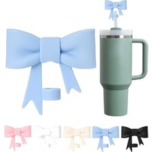 Cekar Store 1 Adet Silikon Pipet Kapağı – Stanley Quencher ile Uyumlu 10 mm Pipetler Için – Toz Koruyucu, Fiyonklu Tasarım – Mavi Renk