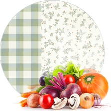 Decovetro Cam Kesme Tahtası ve Sunumluk Yuvarlak Minimal Flower & Buffalo Desenli 30 x 30 cm
