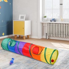 Cekar Store Busstier Gökkuşağı Renkli Katlanır Kedi ve Köpek Oyun Tüneli, Uzun Eğlenceli Evcil Hayvan Oyuncak Tüneli (Dört Yönlü)