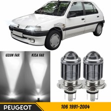 ŞüsCarOto Aksesuar Peugeot 106 1991-2004 Uyumlu Mercekli Far Ampulü LED Xenon Beyaz Renk Far Şimşek Etkili Csp LED Lamba Uzun Kısa 2 Adet Takım
