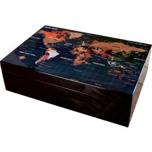 Premium Quality Premiumquality Siyah Harita Desenli Sedir Humidor Puro Kutusu - TR8826