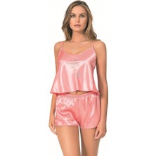 Mercan Saten Babydoll Şort Takımı Mery Woman