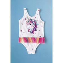 Perendi Kız Çocuk Unicorn Baskılı Tüllü Mayo