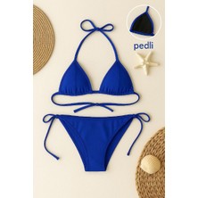 Kadın Mavi Yandan ve Boyundan Bağlamalı Bikini Mayo Takımı Mery Woman