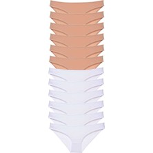 12 Adet Süper Eko Set Likralı Kadın Slip Külot Ten Beyaz Mery Woman