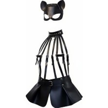 Siyah Etek Deri Harness Detaylı Etek Zımbalı Mini Etek - BRF1313 Mery Woman