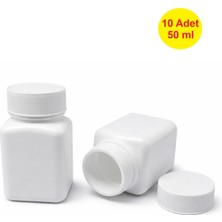 Demet Home 10 ADET 50 ml Plastik Kare Şişe Numune - Tarım - Ecza - Tablet - Hap - Kapsül 50cc Kutusu Şişesi