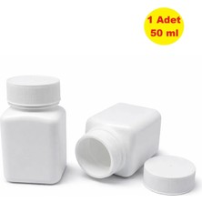 Demet Home 1 ADET 50 ml Plastik Kare Şişe Numune - Tarım - Ecza - Tablet - Hap - Kapsül 50cc Kutusu Şişesi