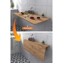 kydonia home 4 köşesi oval çam ahşap desenli sabit raflı duvara monte kırma katlanır yemek mutfak masası