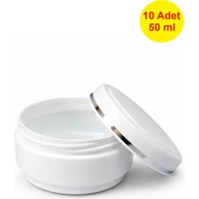 Demet Home 10 ADET 50 ml Beyaz Lüx Şeritli Boş Plastik Pomat Kozmetik Krem Ecza Hobi Kutusu Krem Kavanozu 50 cc Empty plastic empty box