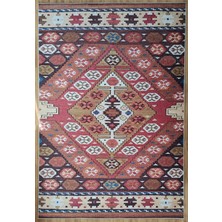 Pera Halı Mercan ve Kahve Geometrik Elmas Desenli Kilim Halı - 12448OU