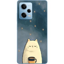 Le Balvo Redmi Note 12 Pro 5g Uyumlu Kahveci Beyaz Kedir Baskılı Silikon Kılıf