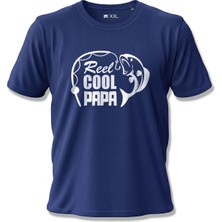 North Whiskers Reel Cool Papa Esprili Balıkçı Baskılı %100 Pamuk - Balık Tutkunu Babalara Özel Lacivert Tişört