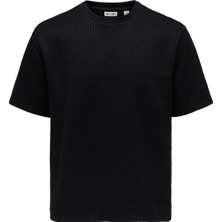 Only & Sons Erkek Jakarlı Bisiklet Yaka Siyah T-Shirt - 22037430