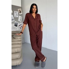 Coccolarsi Nuvola Pura Kahverengi Viskon Kısa Kol Pantolon Pijama Takımı