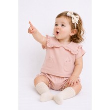 Ozz Baby %100 Pamuk Kız Bebek & Çocuk  Şortlu Omuz Detaylı  Fırfırlı Yazlık  2'li Takım 6 /12/18 Aylık Bedenlerde