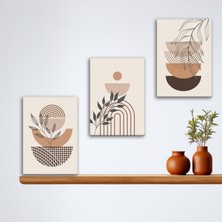 Tilki Dünyası 3'lü Bohem Kanvas Tablo Seti 2 - Modern Boho Duvar Dekoru - Geometrik ve Modern Çizgili 3 Parça Tablo