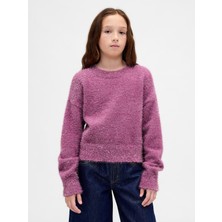 Gap Kız Çocuk Pembe Metallic Eyelash Bisiklet Yaka Kazak