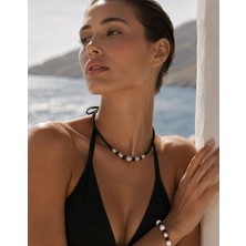 Solare Accessories Siyah Kristal Taş Detaylı Inci Kolye