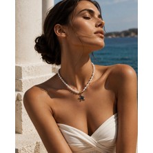 Solare Accessories Cam Inci Dizili Zirkon Taşlı Deniz Yıldızı Figürlü Altın Kaplama Kolye