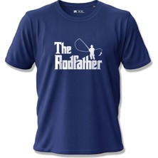 North Whiskers The Rodfather Esprili Balıkçı Baskılı %100 Pamuklu Unisex Lacivert Tişört