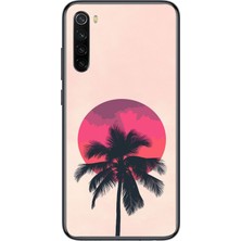Le Balvo Redmi Note 8 Uyumlu Palmiye Kırmızı Ay Baskılı Silikon Kılıf