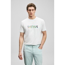 Lufian Surge Modern Grafik Tişört Kırık Beyaz