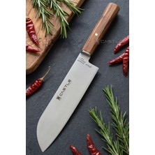 Castle Elit Serisi Santoku Ceviz Sap Uzak Doğu Mutfak Şef Bıçağı Et Ekmek Sebze Salata Şef Bıçak LZG-107