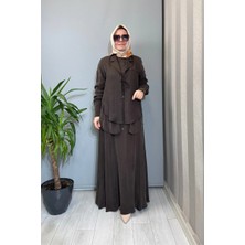 Miss Dalida Bağlama Detaylı Keten Ceket-Elbise Takım Kahve 2260252