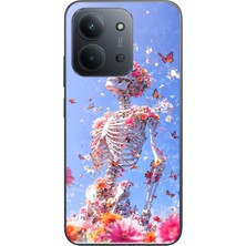 Le Balvo Redmi 15C Uyumlu Iskelet Çiçekleri Baskılı Silikon Kılıf