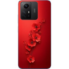 Le Balvo Redmi Note 12S Uyumlu Kırmızı Kardelenler Baskılı Silikon Kılıf