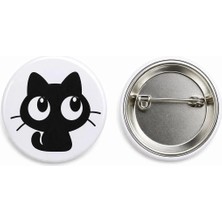 Sevimli Şaşkın Siyah Kedi Metal Buton Rozet Broş-Çanta Aksesuar-Yaka Iğnesi ( 44MM) 1 Adet