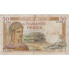 Banknoting Fransa 50 Frank 1938. Kenarlarda Yırtıkları Var Temiz+