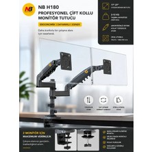 North Bayou Nb H180 17 "-27" Inç Amortisörlü Çift Kol Profesyonel Monitör Tutucu Stand 2-12 kg