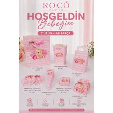 Roco Paper Co. Hoşgeldin Bebeğim Hediyelik Seti, Pembe, Ayıcıklı Baby Shower&doğum Günü Ikram Seti, 7 Ürün-48 Parça