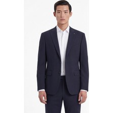 Sabri Özel Erkek Lacivert Dar Kesim Slim Fit Yünlü Çizgili Sivri Yaka Klasik Paça Tam Astarlı 6 Drop Takım Elbise