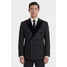 Giotelli Erkek Siyah Dar Kesim Slim Fit Viskon Normal Bel 6 Drop Smokin Takım Elbise
