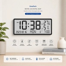 GreaTech Büyük LCD Dijital Duvar Masa Saati Sıcaklık ve Nem Göstergeli Çalar Saat Askılı/masaüstü Dijital