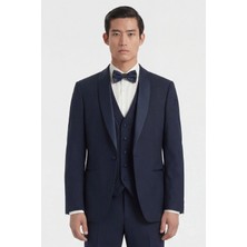 Giotelli Erkek Lacivert Dar Kesim Slim Fit Viskon Dokuma Normal Bel 8 Drop Klasik Yelekli Smokin Takım Elbise