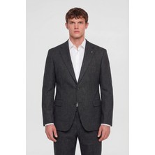 Giotelli Erkek Siyah Dar Kesim Slim Fit Viskon Fleto Kapaklı Cep Klasik Yaka 4 Drop Takım Elbise