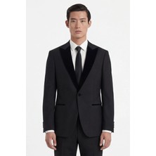 Giotelli Erkek Siyah Dar Kesim Slim Fit Viskon Normal Bel 6 Drop Yelekli Klasik Smokin Takım Elbise